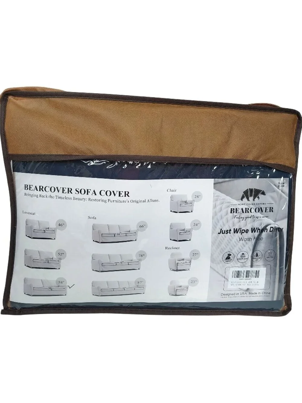 BEARCOVER Water Proof Slip Cover Leatherette 58